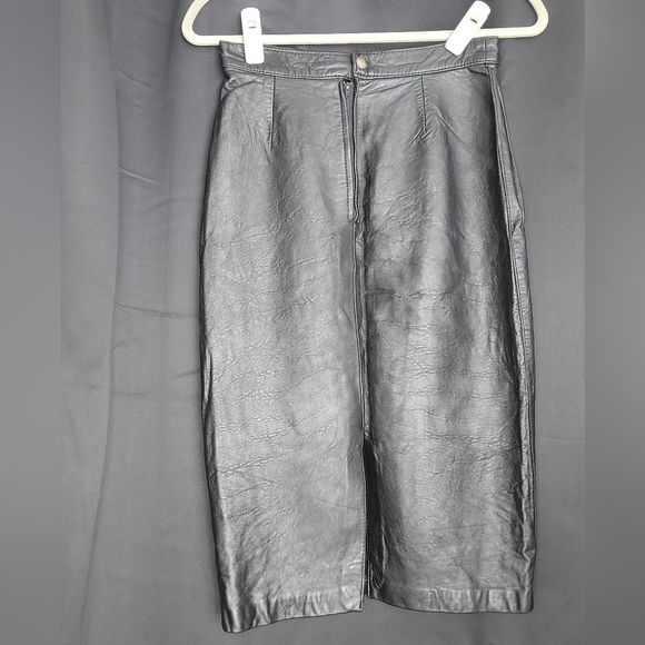 Vintage Black Leather Pencil Skirt - Picture 4 of 7